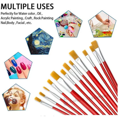 Artist Brushes Pack of 12 Different Sizes Flat Brush