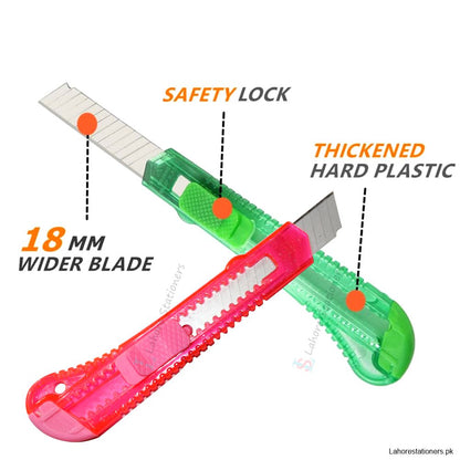 Paper Cutter Knife Adjustable Blade Lock Transparent Mix Color Single Piece