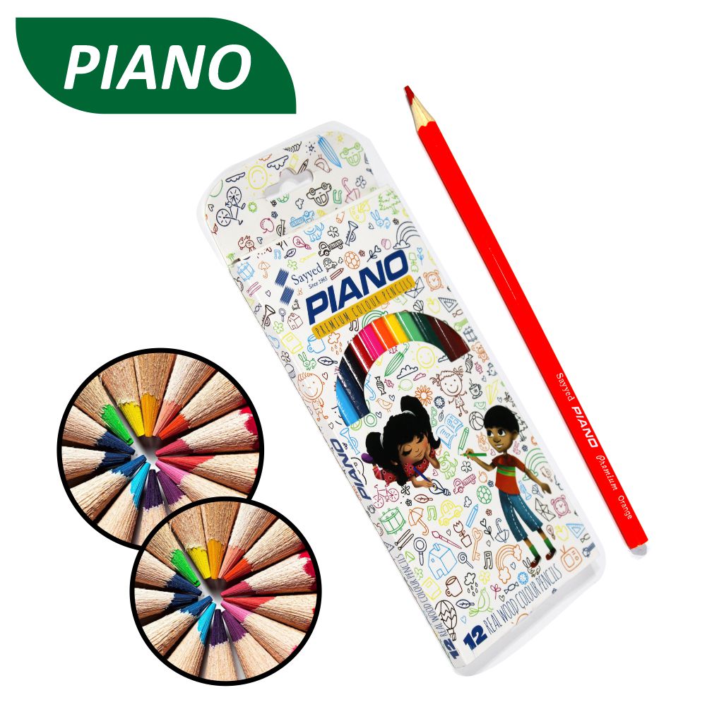 Piano Premium 12 Colour Pencils Full Size High Quality