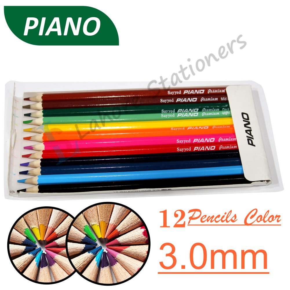 Piano Premium 12 Colour Pencils Full Size High Quality
