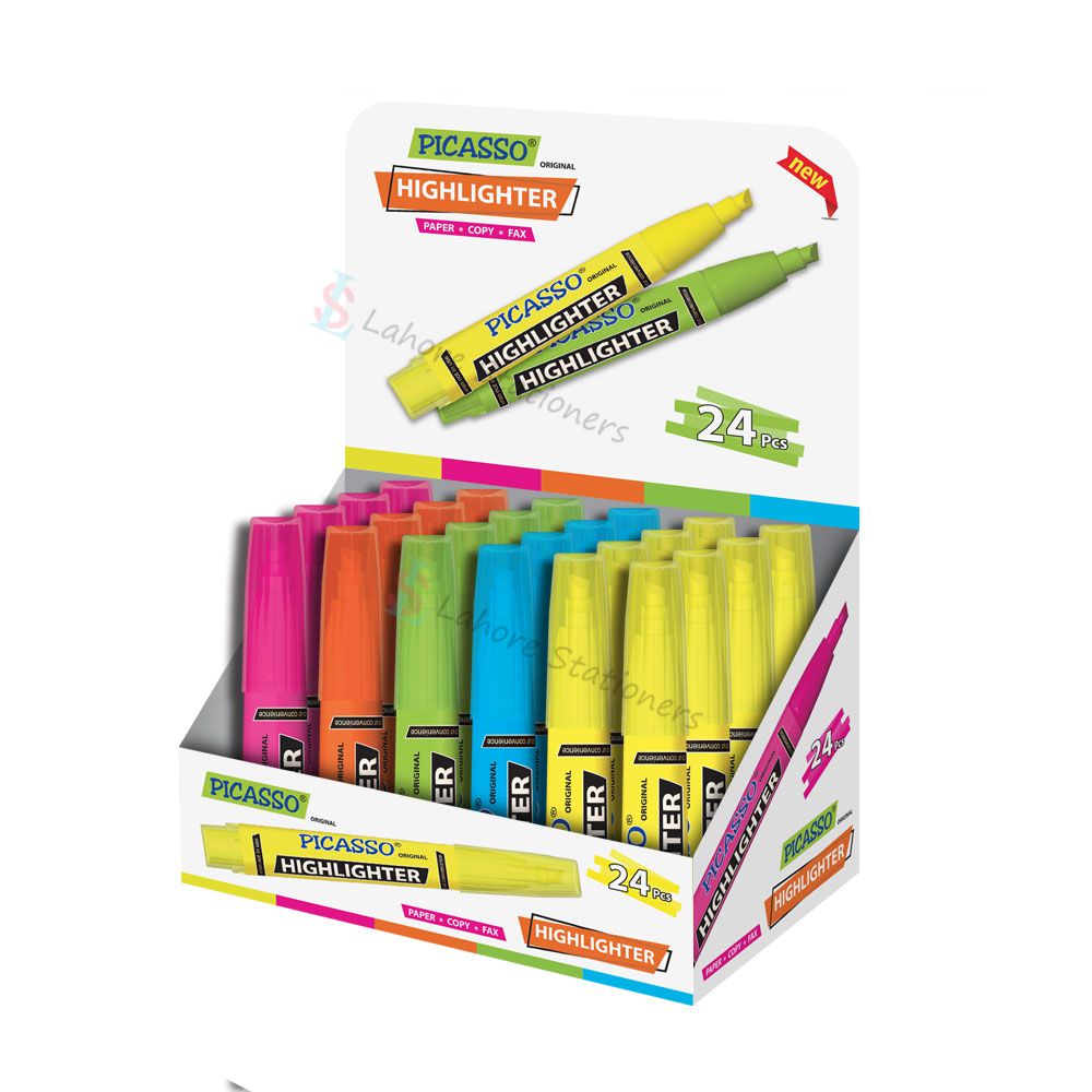 Picasso Highlighter 24 Pcs Display Box Multi-Color Fluorescent Highlighters School & Office Stationery Set