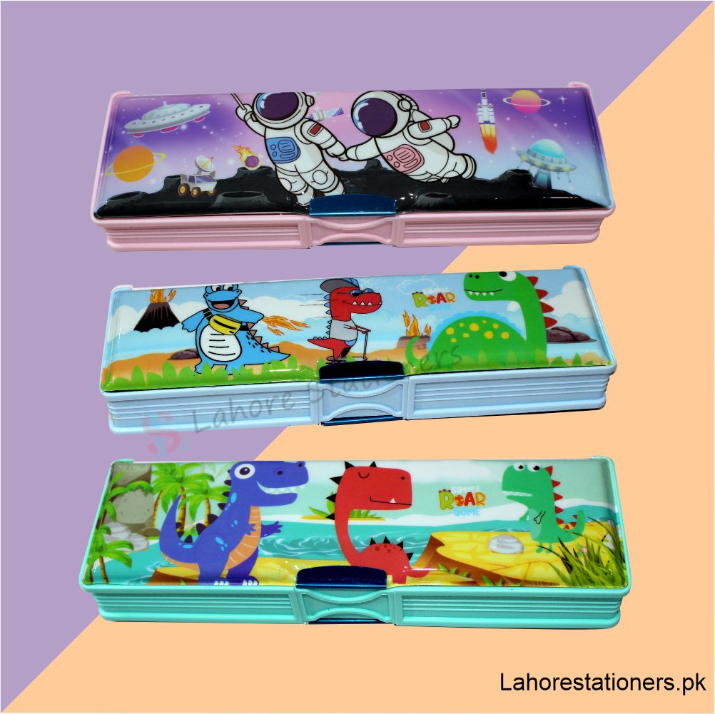 Plastic Pencil Case Magnetic Lock Geometry Box For Student Gifting Purpose