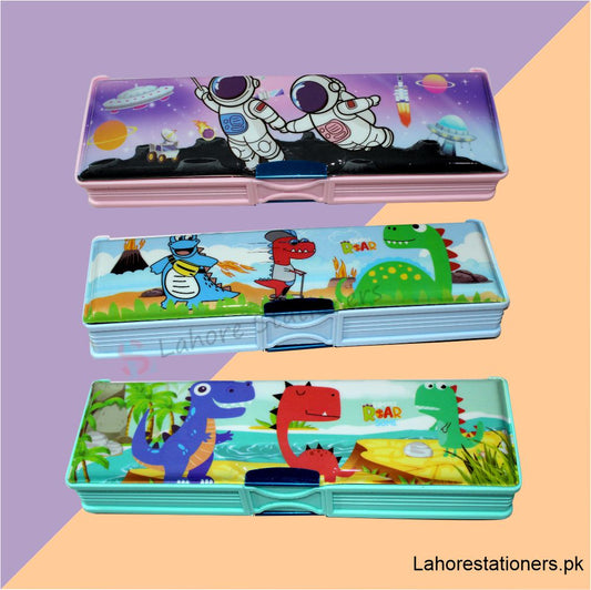 Plastic Pencil Case Magnetic Lock Geometry Box For Student Gifting Purpose