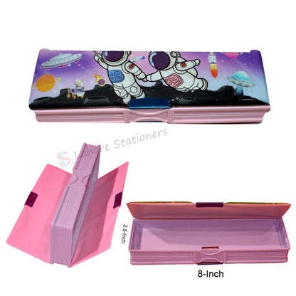 Plastic Pencil Case Magnetic Lock Geometry Box For Student Gifting Purpose