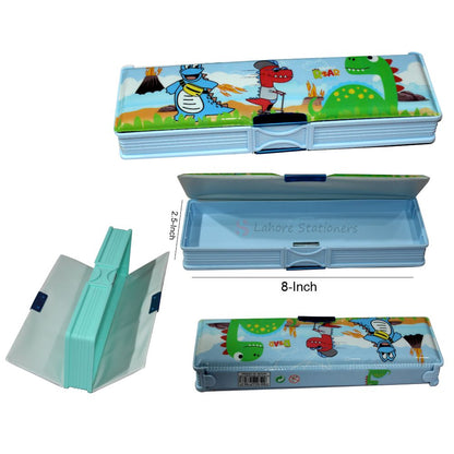 Plastic Pencil Case Magnetic Lock Geometry Box For Student Gifting Purpose