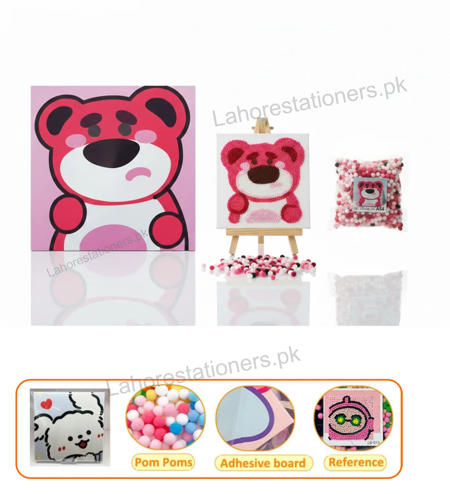 Pom Pom Balls Canvas Art for Kids 20×20 cm Cute Character DIY Craft Set