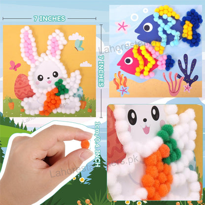 Pom Pom Balls Canvas Art for Kids 20×20 cm Cute Character DIY Craft Set