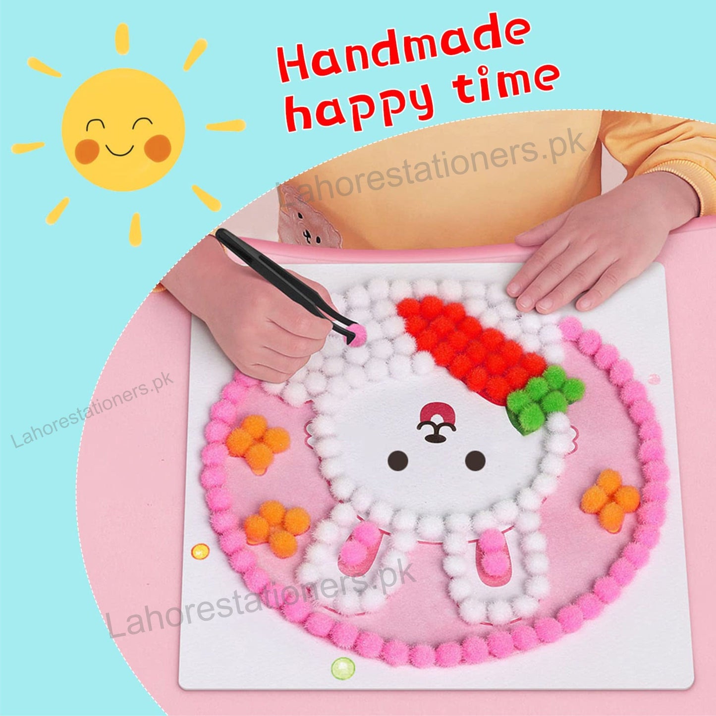 Pom Pom Balls Canvas Art for Kids 20×20 cm Cute Character DIY Craft Set