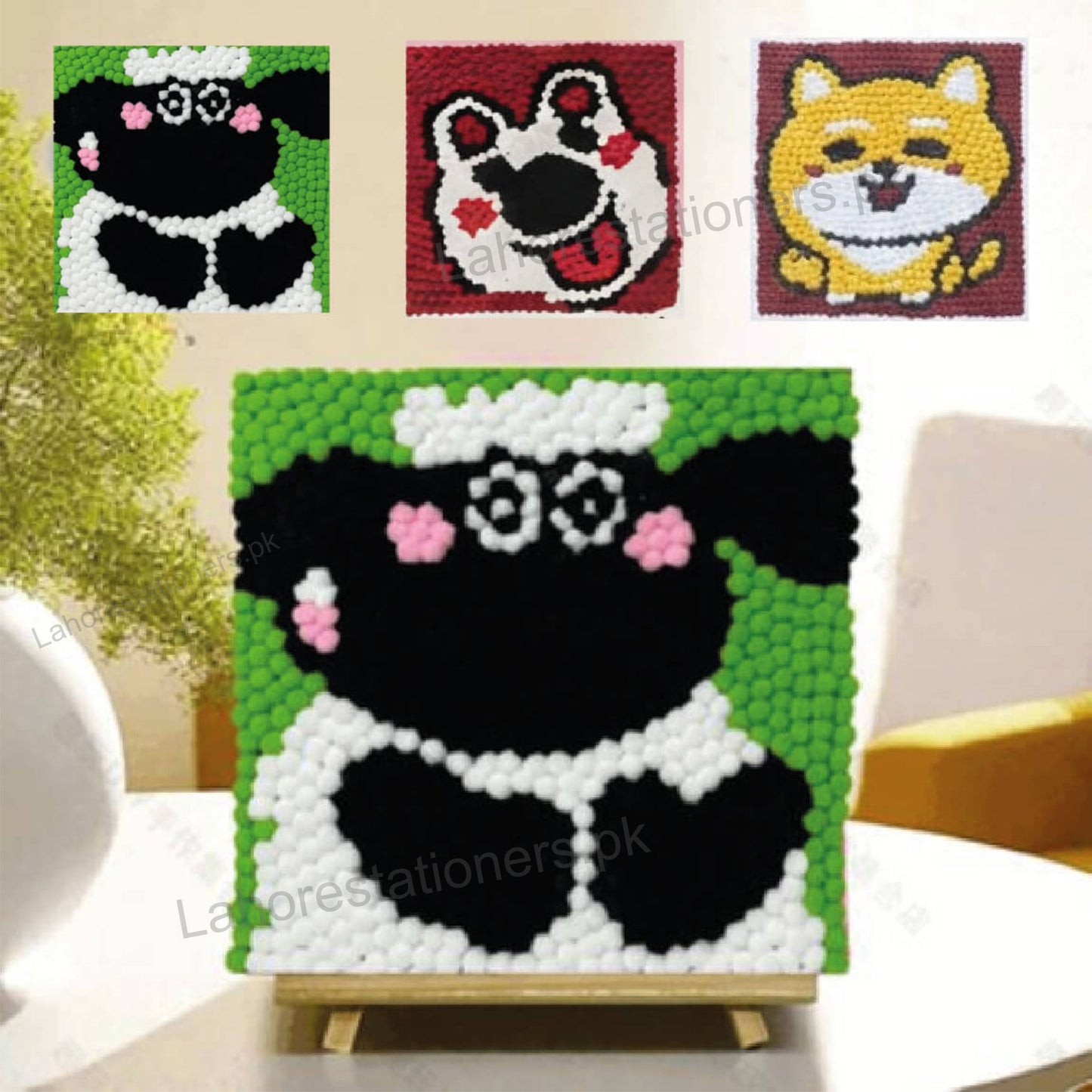 Pom Pom Balls Canvas Art for Kids 20×20 cm Cute Character DIY Craft Set