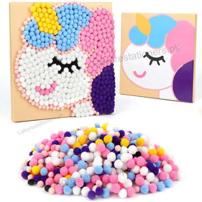 Pom Pom Balls Canvas Art for Kids 20×20 cm Cute Character DIY Craft Set