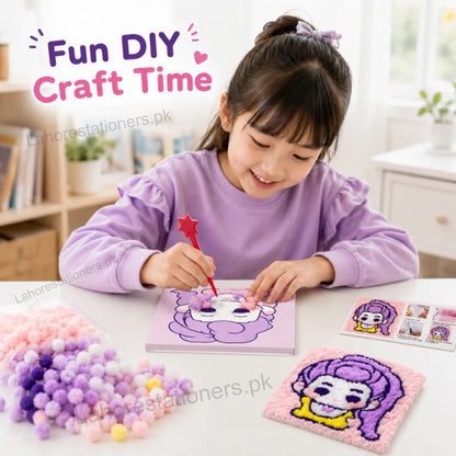 Pom Pom Balls Canvas Art for Kids 20×20 cm Cute Character DIY Craft Set