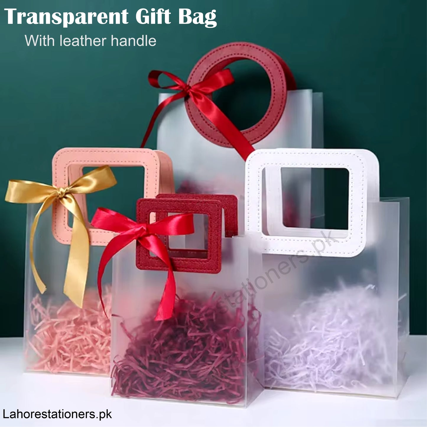 Premium Transparent PVC Gift Bag with Leather Webbing Handle
