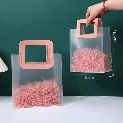 Premium Transparent PVC Gift Bag with Leather Webbing Handle