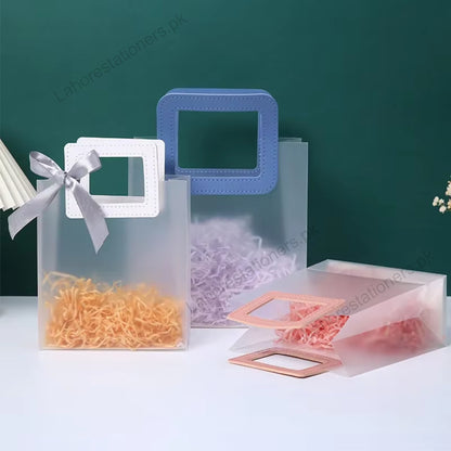 Premium Transparent PVC Gift Bag with Leather Webbing Handle
