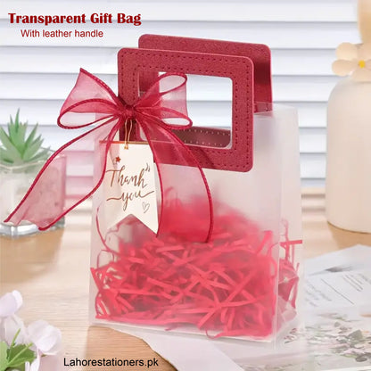 Premium Transparent PVC Gift Bag with Leather Webbing Handle