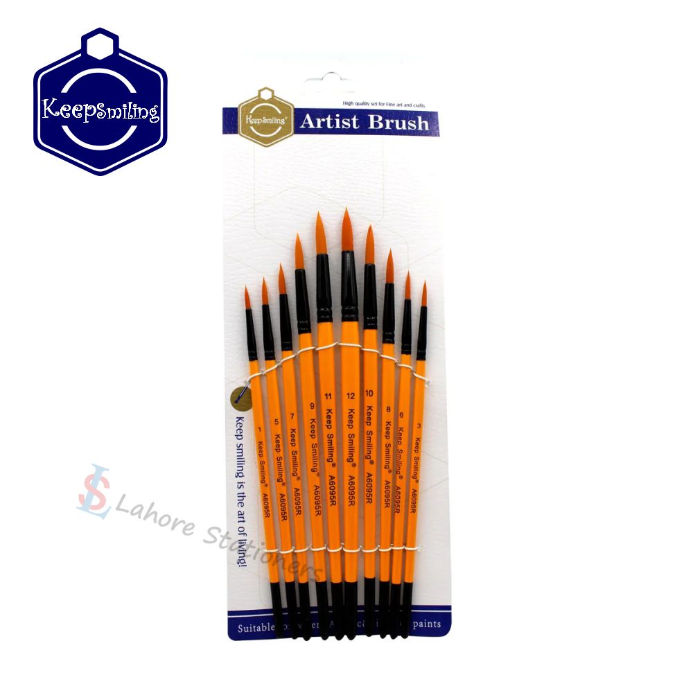Keep Smiling Acrylic Round Brush set Pack of 10 Brush