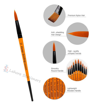 Keep Smiling Acrylic Round Brush set Pack of 10 Brush