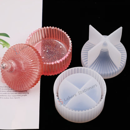Fluted Round Shape Jar Storage Jewelry Box Silicone Mold for Epoxy Resin, Candle Making, Concrete & Plaster DIY Mould