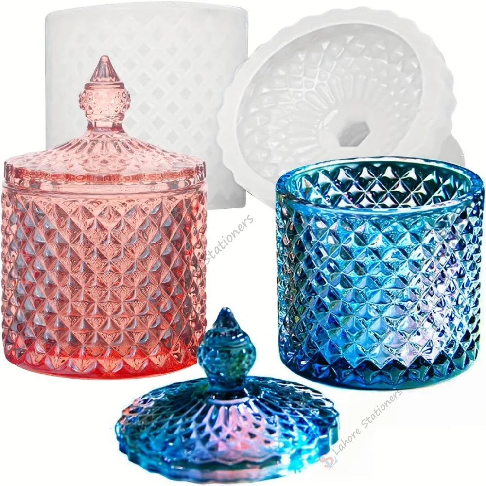 3D Crystal Style Jar Storage Jewelry Box Silicone Mold for Epoxy Resin, Candle Making, Concrete & Plaster DIY