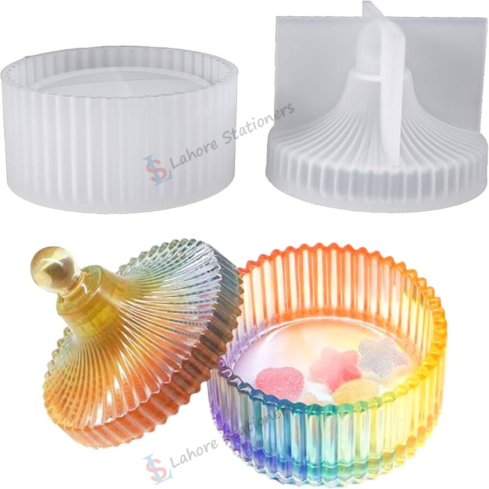 Fluted Round Shape Jar Storage Jewelry Box Silicone Mold for Epoxy Resin, Candle Making, Concrete & Plaster DIY Mould