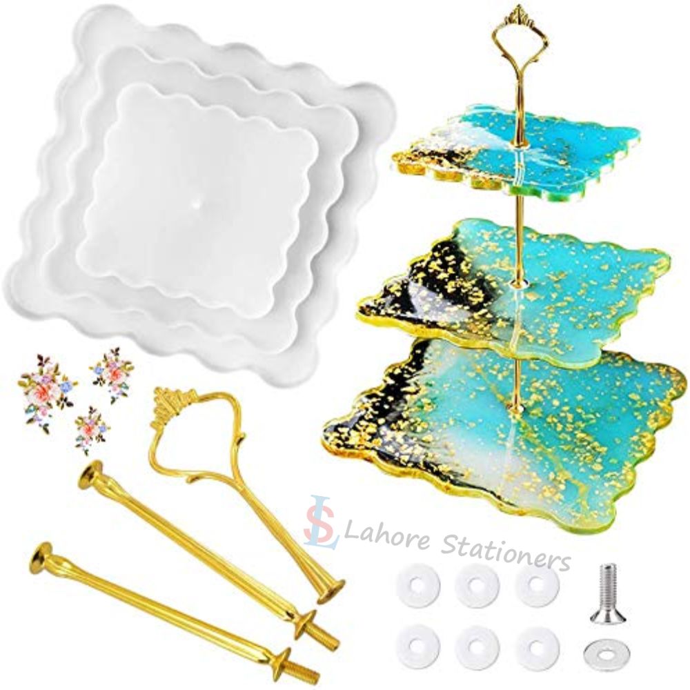 Three LayerTray square Shapes Silicone Mold  For Resin With 3 Step Stand Handle Holder