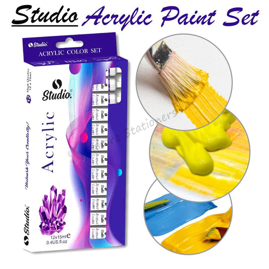 Studio Acrylic Paint Tube Set of 12 Colors 15ml
