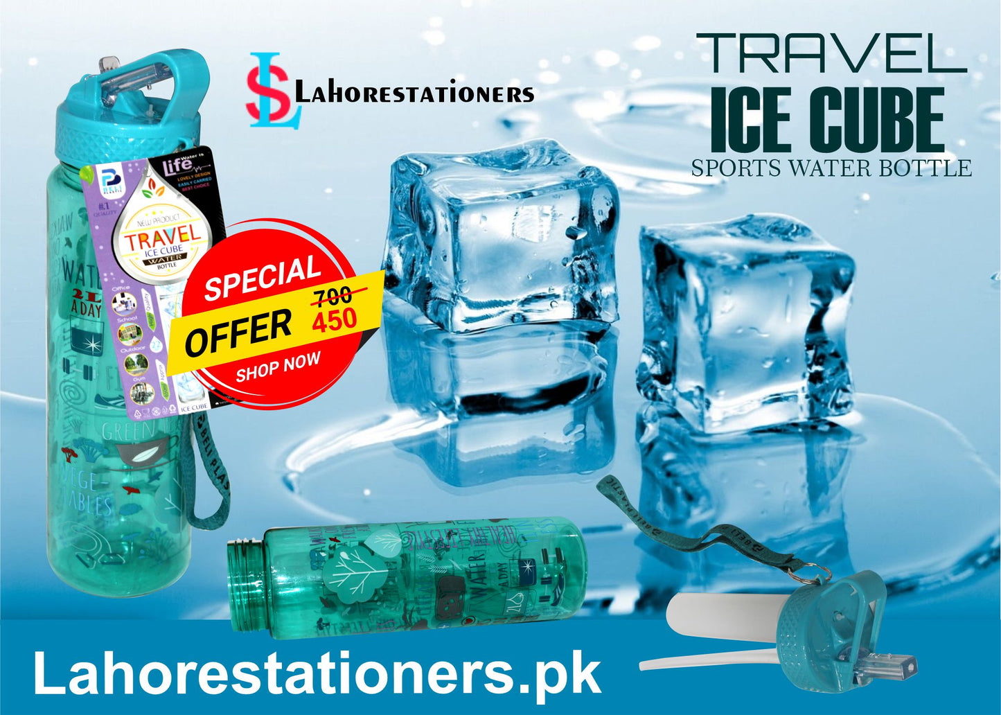 Water Bottle 650ml Capacity With Ice Cube Tube