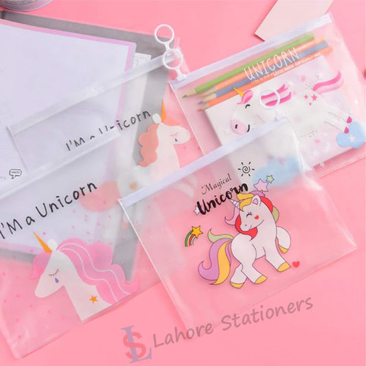 Unicorn Transparent Silicone Pouch Perfect for School or Office Set of 3 Pcs