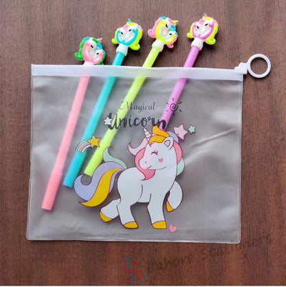 Unicorn Transparent Silicone Pouch Perfect for School or Office Set of 3 Pcs
