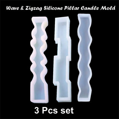 Wave & Zigzag Pillar Candle Silicone Mold for DIY Candle Making
