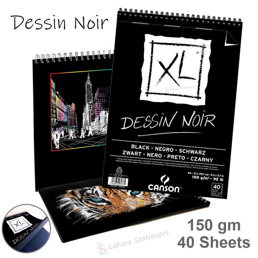 Canson XL Dessin Noir Spiral Pad Contains Deep Black Acid free 150 gsm Paper 40 Sheets
