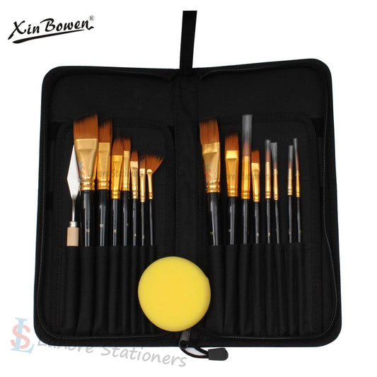 Xinbowen Brush 17 Pcs Professional Wooden Brushes Kit with Zipper Carry Case