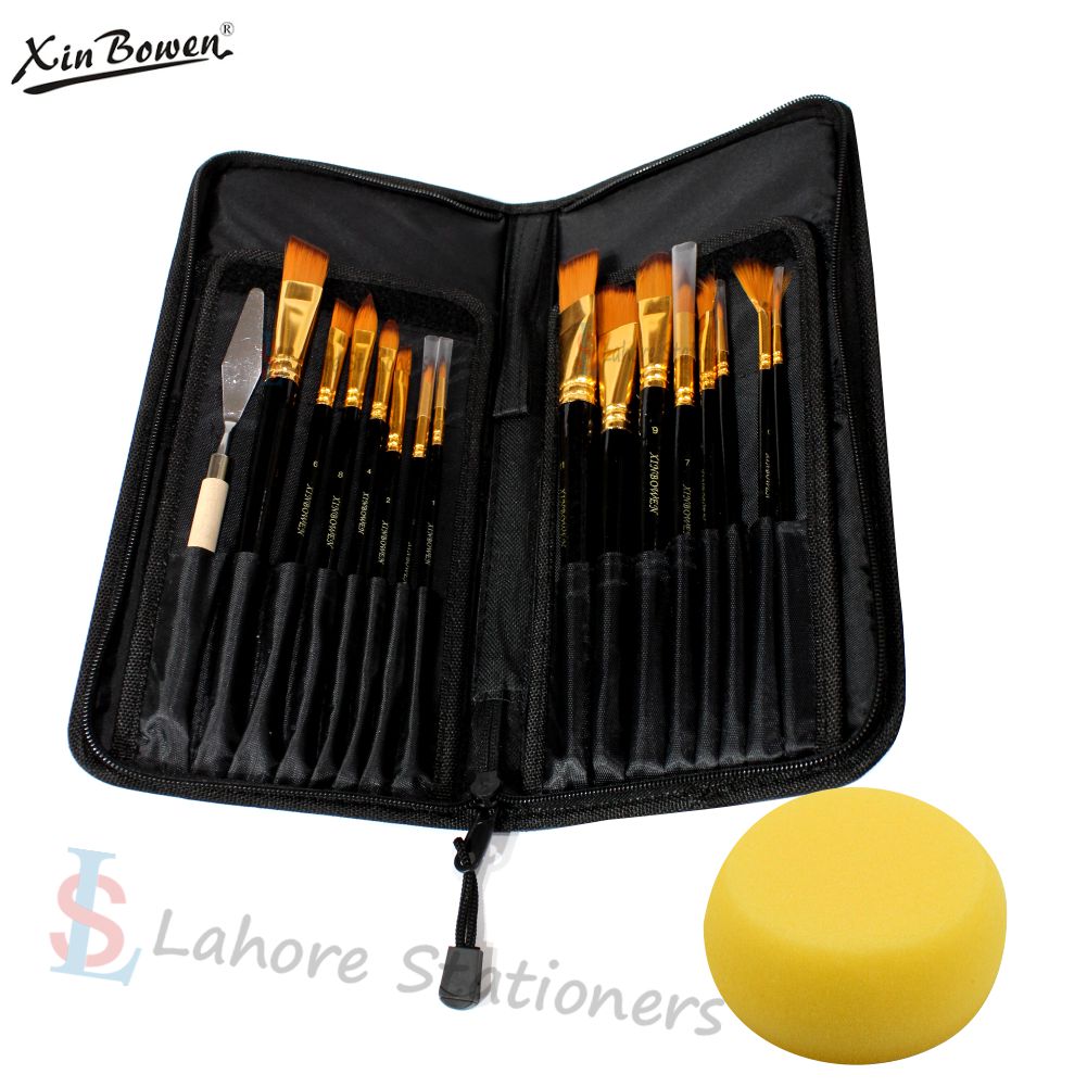Xinbowen Brush 17 Pcs Professional Wooden Brushes Kit with Zipper Carry Case