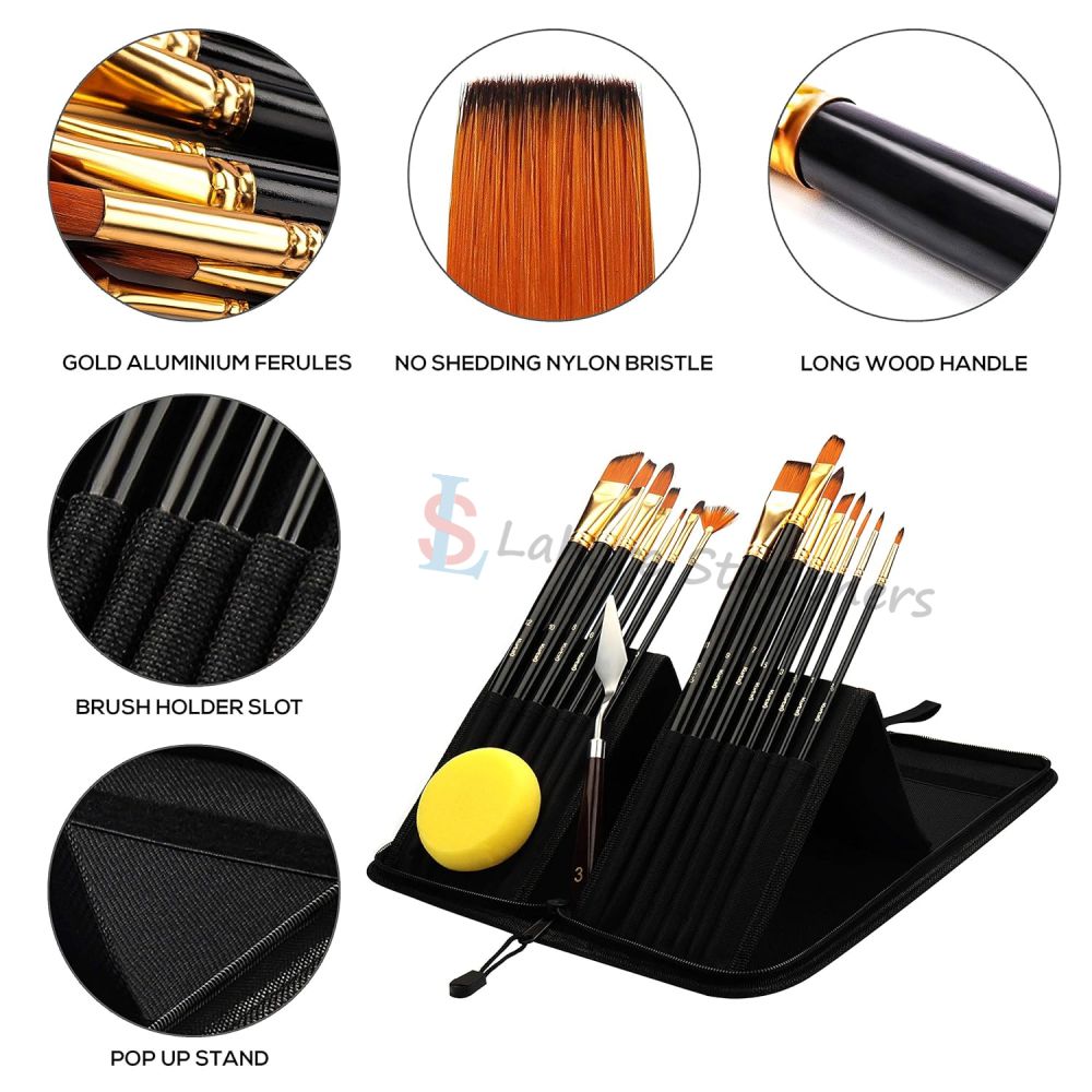 Xinbowen Brush 17 Pcs Professional Wooden Brushes Kit with Zipper Carry Case