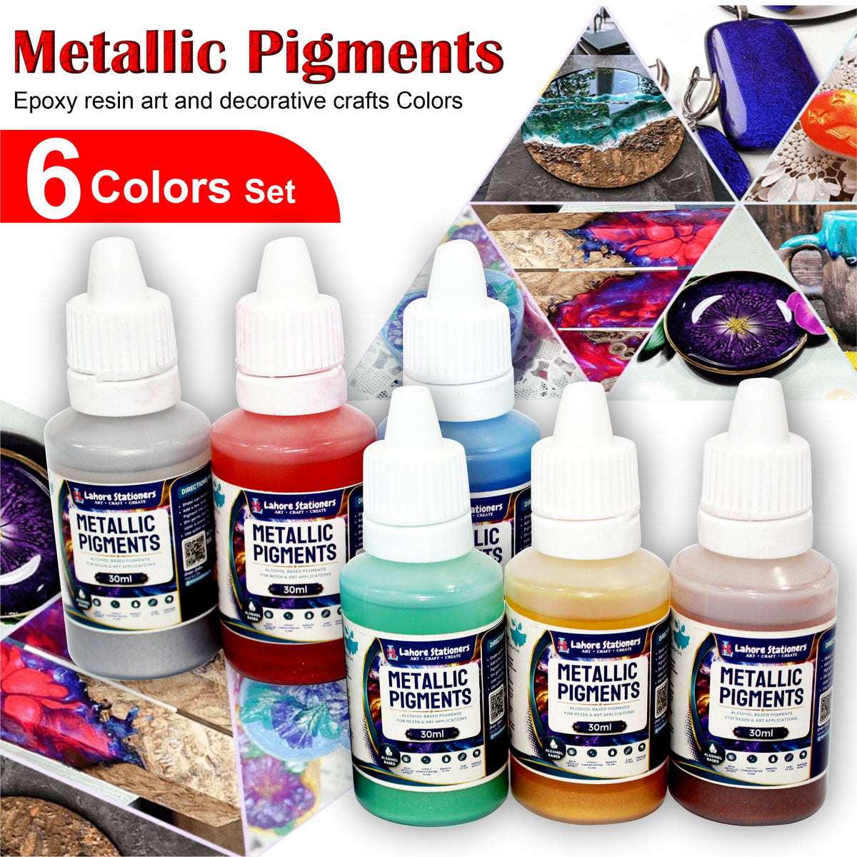 Metallic Pigments for Epoxy Resin 6 Colors, 30ml