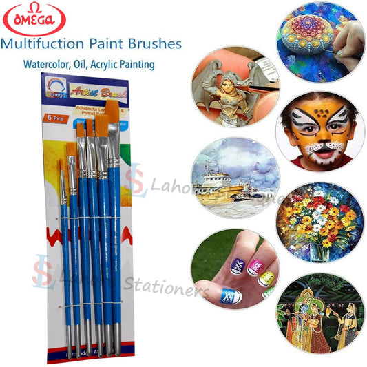 Omega Artist Falt Tip Brushes Set 6 Pcs Long Handle