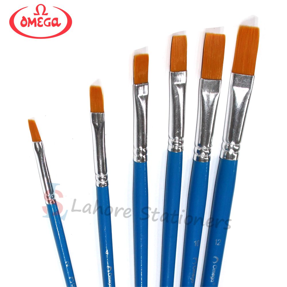 Omega Artist Falt Tip Brushes Set 6 Pcs Long Handle