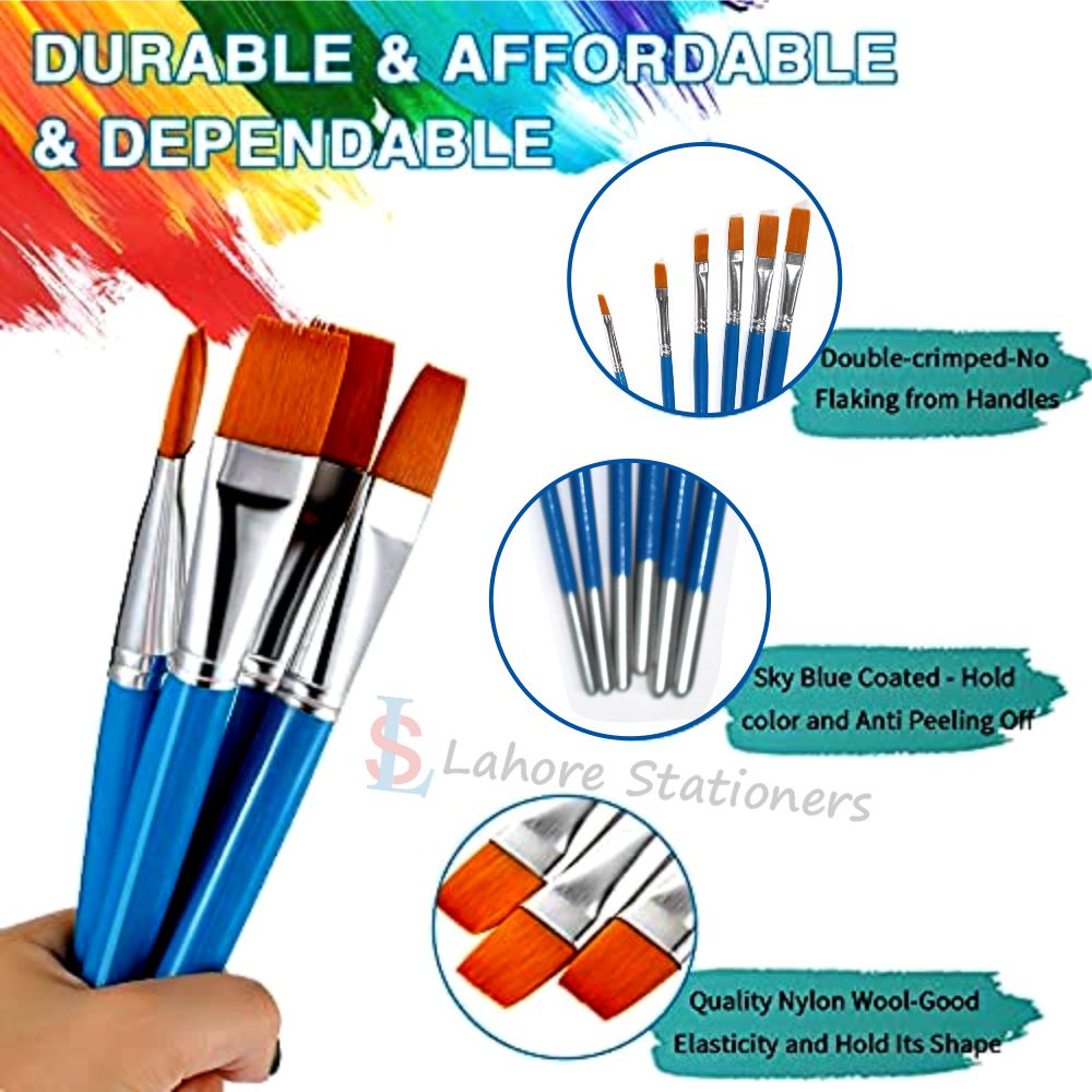 Omega Artist Falt Tip Brushes Set 6 Pcs Long Handle