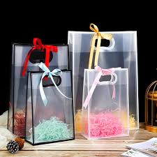 Premium Transparent PVC Gift Bag with Leather Handle – Clear Plastic Packing Bag