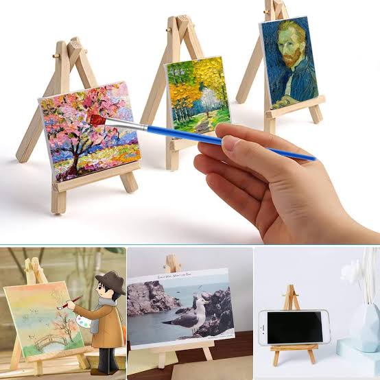 Kids Mini Canvas with Wooden Stand Set – Small Painting Board & Easel for DIY Art & Crafts