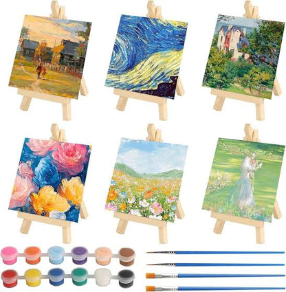 Kids Mini Canvas with Wooden Stand Set – Small Painting Board & Easel for DIY Art & Crafts