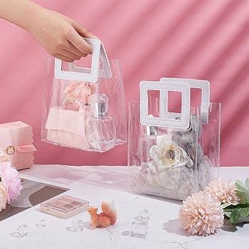 Premium Transparent PVC Gift Bag with Leather Handle – Clear Plastic Packing Bag