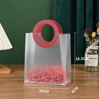 Premium Transparent PVC Gift Bag with Leather Handle – Clear Plastic Packing Bag