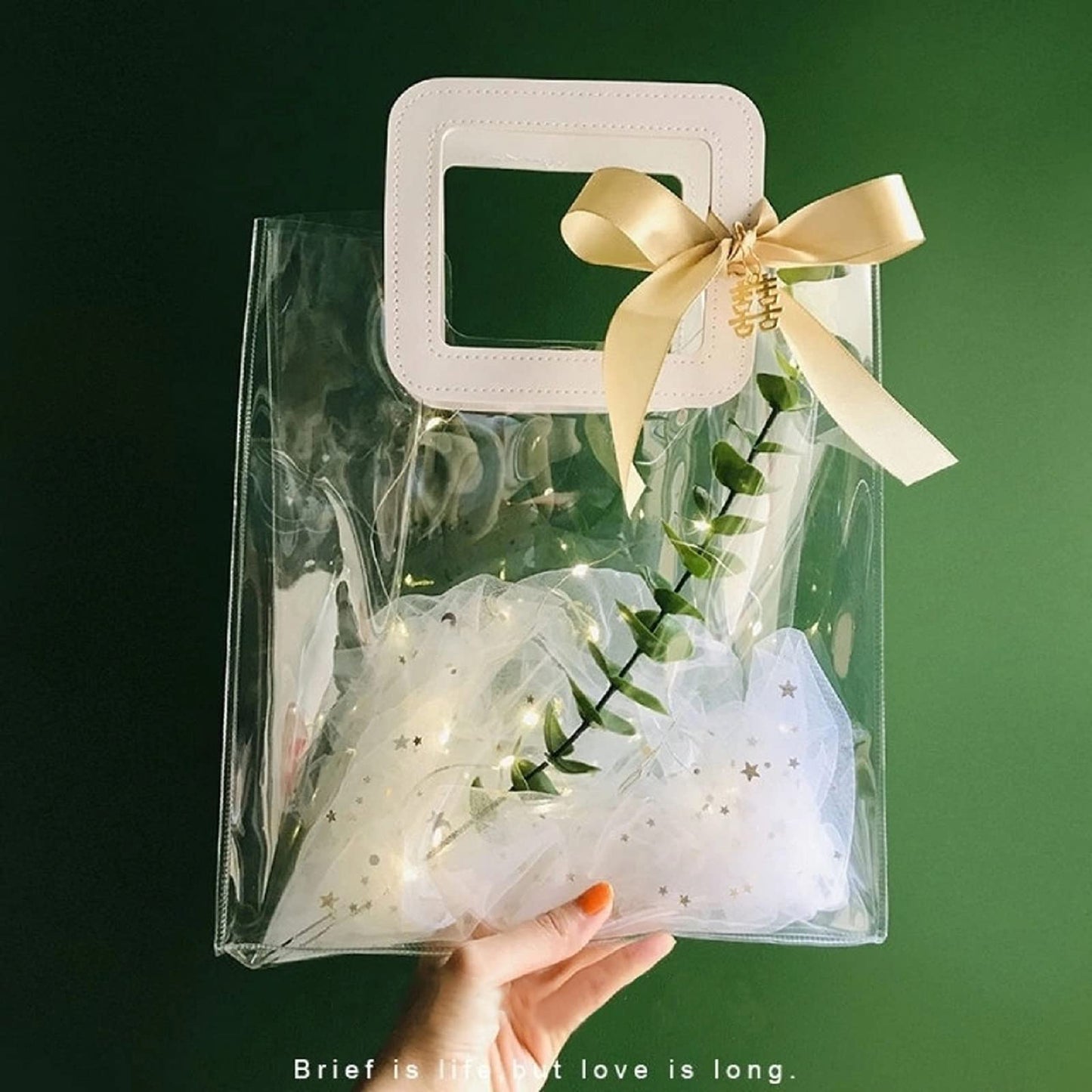 Premium Transparent PVC Gift Bag with Leather Handle – Clear Plastic Packing Bag