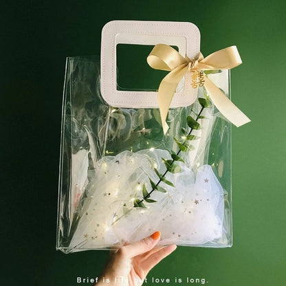 Premium Transparent PVC Gift Bag with Leather Handle – Clear Plastic Packing Bag