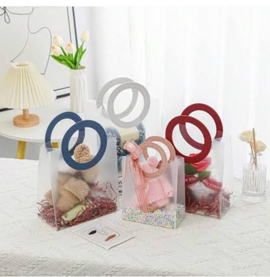 Premium Transparent PVC Gift Bag with Leather Handle – Clear Plastic Packing Bag