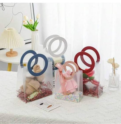 Premium Transparent PVC Gift Bag with Leather Handle – Clear Plastic Packing Bag