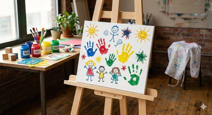 Kids Mini Canvas with Wooden Stand Set – Small Painting Board & Easel for DIY Art & Crafts
