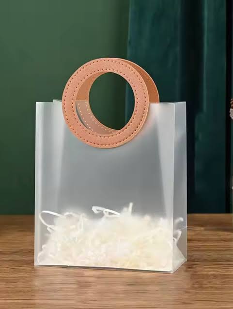 Premium Transparent PVC Gift Bag with Leather Handle – Clear Plastic Packing Bag