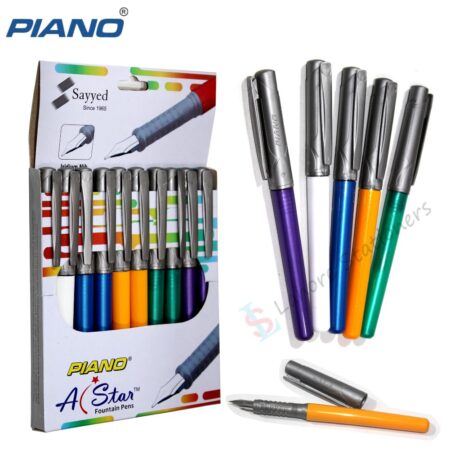 Stylish Grip for comfortable writing Good quality pen for school students The Piano A Star Fountain Pen comes with amazing features! Large Ink Storage Smooth Piston-type Ink suction pump system Iridium Tipped Nib allows smooth and resistance free writing Available in Vibrant Body Colors